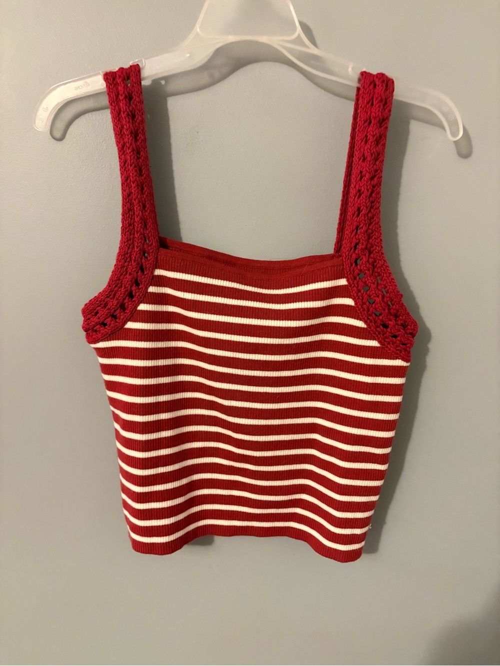 aerie Red and White Striped Crochet-strap Tank Top